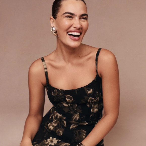 Reformation Black and Cream Floral Midi Dress - Picture 4 of 6